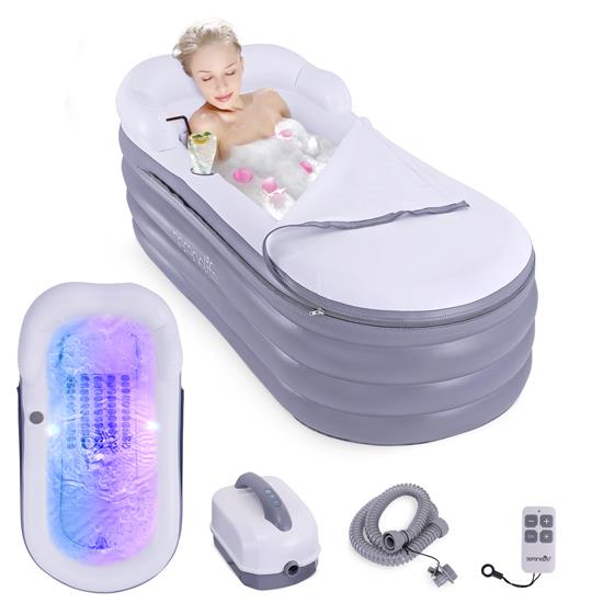 Pyle - SLSPAMT26FB , Health and Fitness , Freestanding Bathtub , Inflatable Bathtub with Bubble Massage Mat - Comes with a Matching Inflatable Pillow, Cup Holder, and Remote Control for Body and Spa