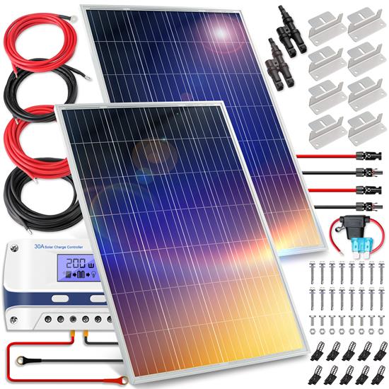 Pyle - SLSPSKT205.5 , Tools and Meters , Power Generation Equipment , 2 Pcs. Portable Mono Solar Panel Starter Kit - 100W x 2 Off-Grid Solar Panel Kit with 30A PWM Controller with LCD Screen
