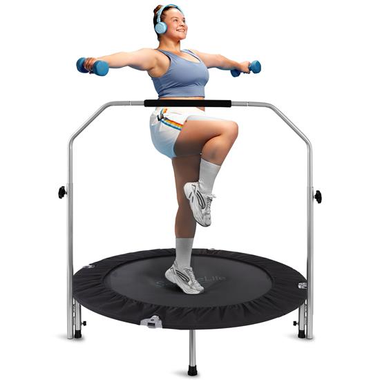 Pyle - SLSPT438 , Home and Office , Fitness Equipment - Home Gym , Health and Fitness , Fitness Equipment - Home Gym , Portable Body Fitness Trampoline - Pro Aerobics Trampoline with Adjustable Handrail