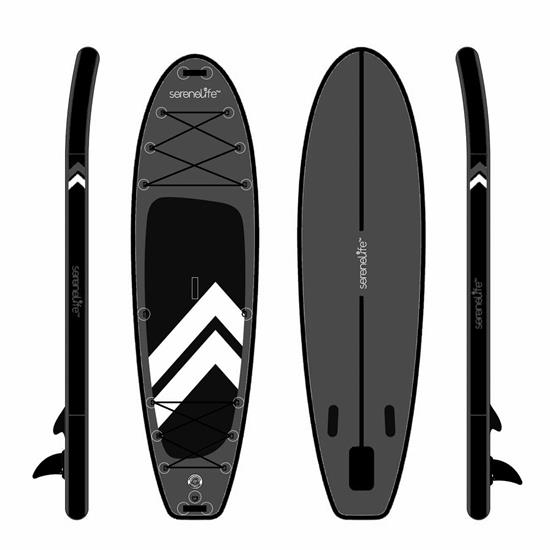 Pyle - SLSUPB0106 , Sports and Outdoors , Carrying Cases - Portability , Inflatable Stand-Up Paddle-Board with Double-Action Hand Pump, 3-Piece Aluminum SUP Paddle, Leash, Removable Fin + 2 Side Fins, Repair Kit and Backpack, Black