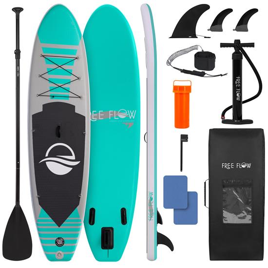 Pyle - SLSUPB101 , Sports and Outdoors , Carrying Cases - Portability , Free-Flow Welded Inflatable Stand-Up Paddle-Board with Double-Action Hand Pump, 3-Shaft Aluminum Paddle, Leash, Fin, Repair Kit and Backpack (Black)