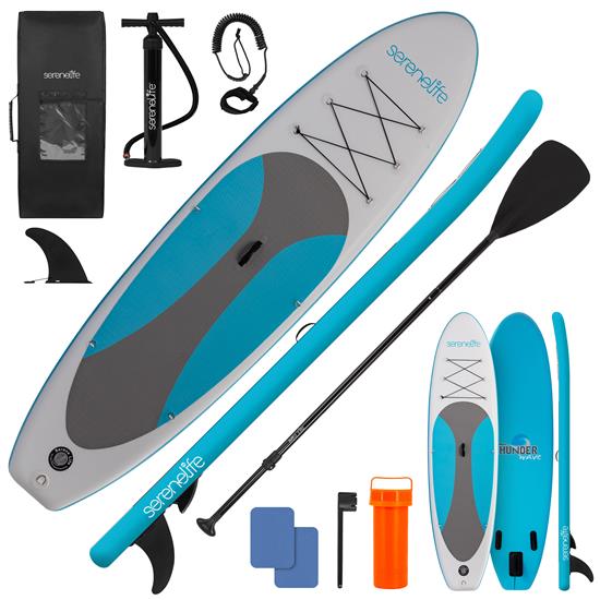 Pyle - SLSUPB11.5 , Sports and Outdoors , Carrying Cases - Portability , Free-Flow Welded Inflatable Stand-Up Paddle-Board with Double-Action Hand Pump, 3-Shaft Aluminum Paddle, Leash, Fin, Repair Kit and Backpack (Black)