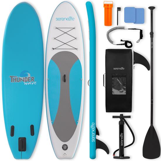 Pyle - SLSUPB11 , Sports and Outdoors , Carrying Cases - Portability , Free-Flow Welded Inflatable Stand-Up Paddle-Board with Double-Action Hand Pump, 3-Shaft Aluminum Paddle, Leash, Fin, Repair Kit and Backpack (Black)