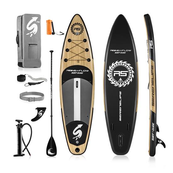 Pyle - SLSUPB754 , Sports and Outdoors , Sports Training Sensors , Sports and Outdoors , Carrying Cases - Portability , Rising Flow Inflatable Paddleboard iSUP - Stand Up Water Paddle-Board w/ Accessories (Wood)