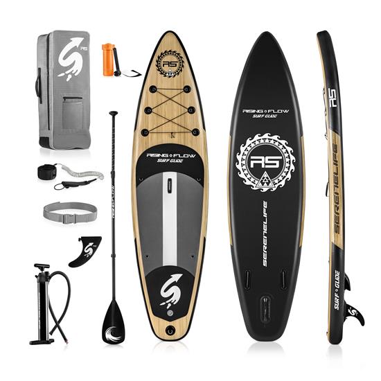 Pyle - SLSUPB754 , Sports and Outdoors , Sports Training Sensors , Rising Flow Inflatable Paddleboard iSUP - Stand Up Water Paddle-Board w/ Accessories (Wood)