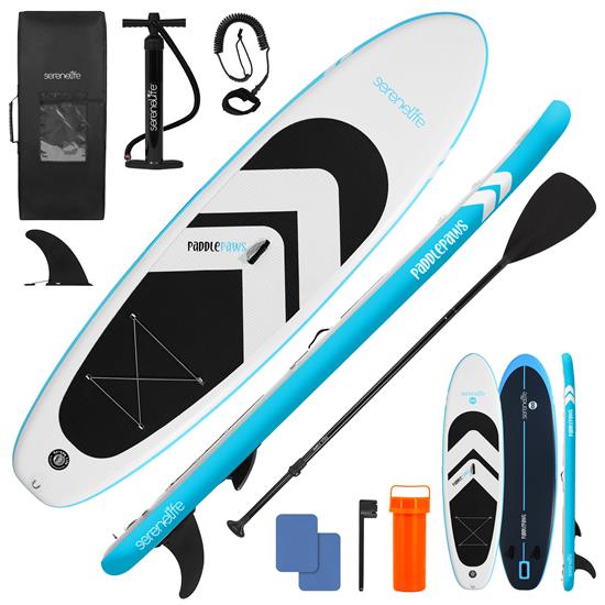 Pyle - SLSUPEW200.5 , Sports and Outdoors , Carrying Cases - Portability , Free-Flow Welded Inflatable Stand-Up Paddle-Board with Double-Action Hand Pump, 3-Shaft Aluminum Paddle, Leash, Fin, Repair Kit and Backpack (Black)