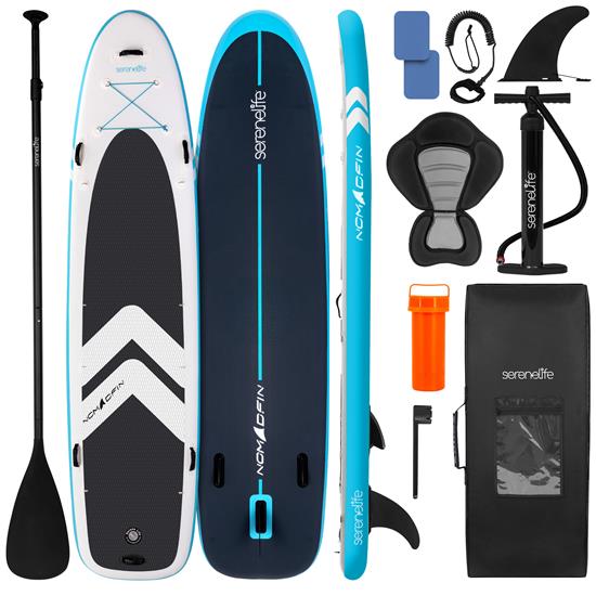 Pyle - SLSUPFML100 , Sports and Outdoors , Carrying Cases - Portability , Free-Flow Stand-Up Paddle-Board - Woven Drop-Stitch and Double Layer Side Inflatable SUP with Double-Action Hand Pump, 3-Shaft Aluminum Paddle, Leash, Seat, Fin, Repair Kit and Backpack (Black)