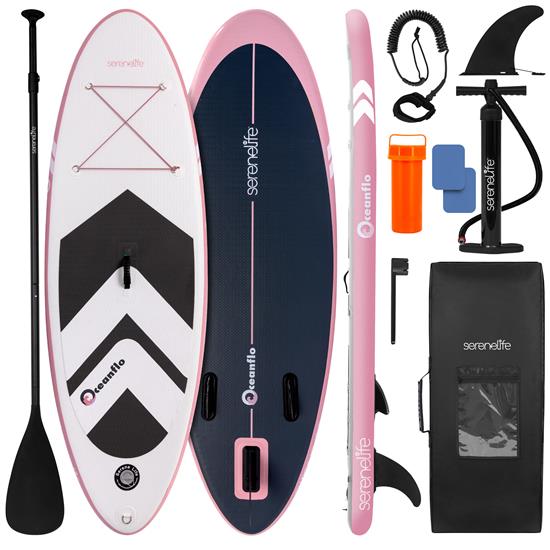 Pyle - SLSUPKD18PL , Sports and Outdoors , Carrying Cases - Portability , Free-Flow Welded Inflatable Kids Stand-Up Paddle-Board with Single-Action Hand Pump, 3-Shaft Aluminum Paddle, Leash, Fin, Repair Kit and Backpack (Black)