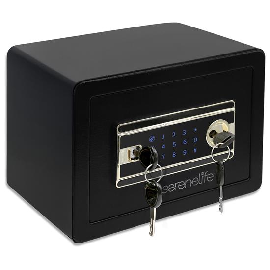 Pyle - SLSVP25EUG , Home and Office , Safe Boxes - Mailboxes , Electronic Fingerprint Safe Box with Touchscreen Keypad and Combination Lock, Includes 2 Owner Keys and 2 Master Keys (Black)