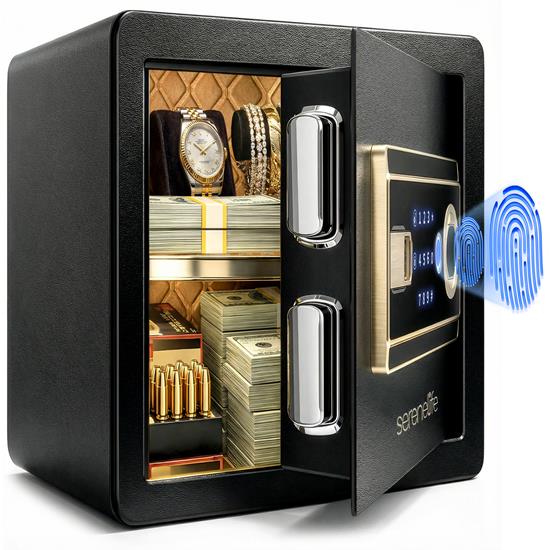 Pyle - SLSVP25EUG.5 , Home and Office , Safe Boxes - Mailboxes , Electronic Fingerprint Safe Box with Touchscreen Keypad and Combination Lock, Includes 2 Owner Keys and 2 Master Keys (Black)