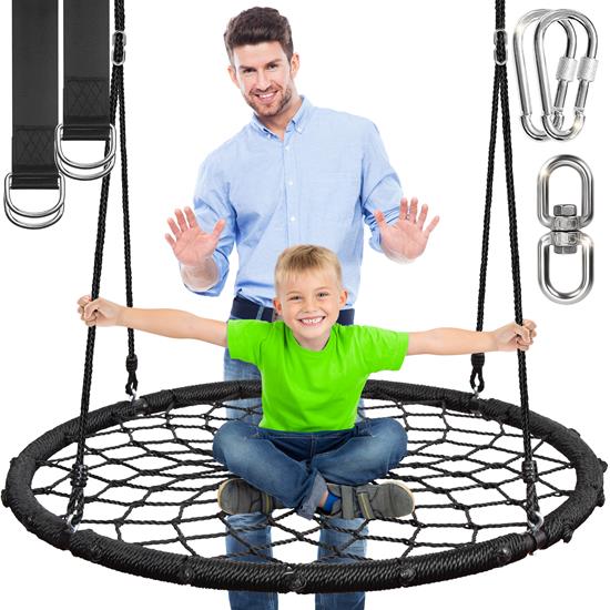 Pyle - SLSWNG202 ,  , Outdoor Weave Web Swing for Kids - Indoor/Outdoor Swing, Heavy-Duty Circular Fractal Weave Web Tree Swing, Black