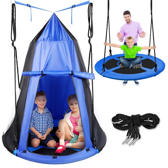 Pyle - SLSWNG350BL.3 , Sports and Outdoors , Fitness Equipment - Home Gym , Children’s Tree Swing Tent - Indoor/Outdoor Hanging Rope Swing Hangout Kit (Blue)