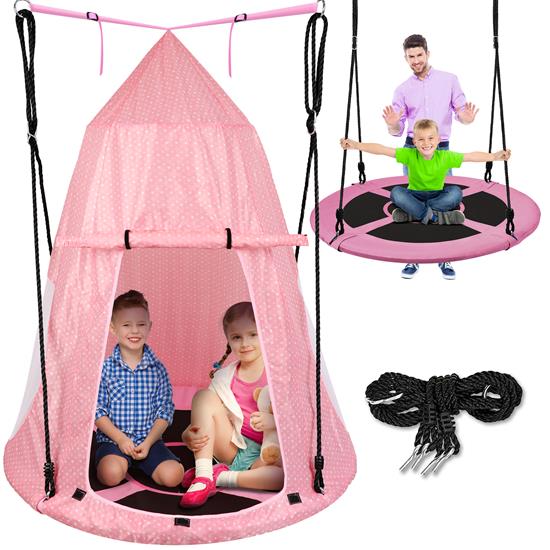 Pyle - SLSWNG350PK.3 , Sports and Outdoors , Fitness Equipment - Home Gym , Children’s Tree Swing Tent - Indoor/Outdoor Hanging Rope Swing Hangout Kit (Pink)