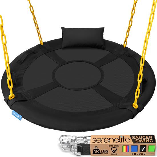 Pyle - SLSWNGHV08BK , Sports and Outdoors , 40" Saucer Swing with Chains - Indoor/Outdoor Hanging Chain Swinging Seat Spinner with Hang Kit, Swivel, Carry Bag (Black)