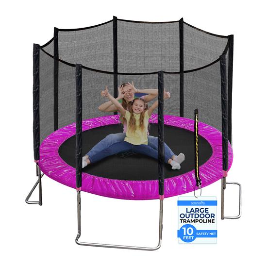 Pyle - SLTRA10PNK.5 , Home and Office , Fitness Equipment - Home Gym , Health and Fitness , Fitness Equipment - Home Gym , Home Backyard Sports Trampoline - Large Outdoor Jumping Fun Trampoline for Kids / Children, Safety Net Cage (10’ ft.)