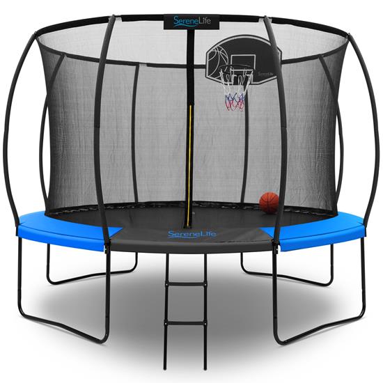 Pyle - SLTRMPK10BL , Health and Fitness , Fitness Equipment - Home Gym , 10ft Pumpkin Recreational Trampoline with Luxury Ladder and Basketball Hoop System for Kids / Children and Inner Enclosure (Blue)