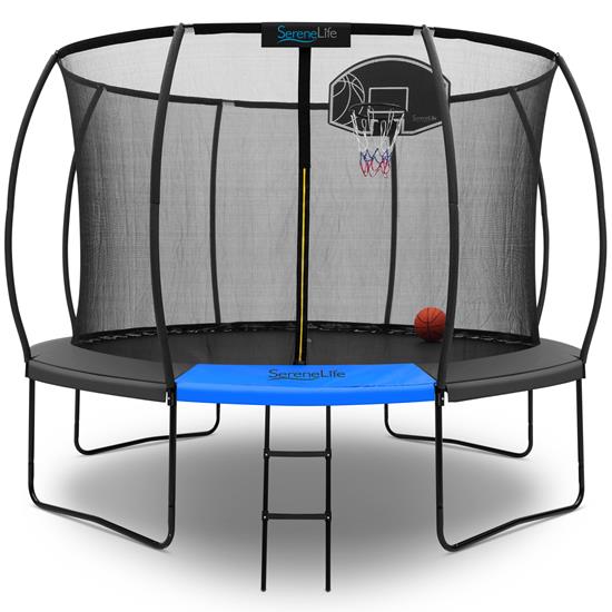 Pyle - SLTRMPK10CK , Health and Fitness , Fitness Equipment - Home Gym , 10ft Pumpkin Recreational Trampoline with Luxury Ladder and Basketball Hoop System for Kids / Children and Inner Enclosure (Black)