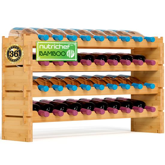 Pyle - SLWMDSF200 , Home and Office , Storage - Organization , Stackable Wine Storage Rack - Wine Rack with 36 Bottle Slots, 4-Tier Modular Wine Display Shelves
